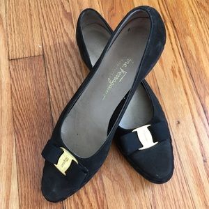 Salvatore Ferragamo Black Suede Wedge with Buckle